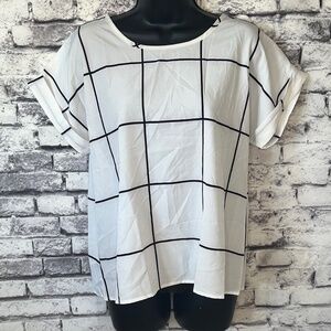 Shein White and Black Lined Shirt Size Large